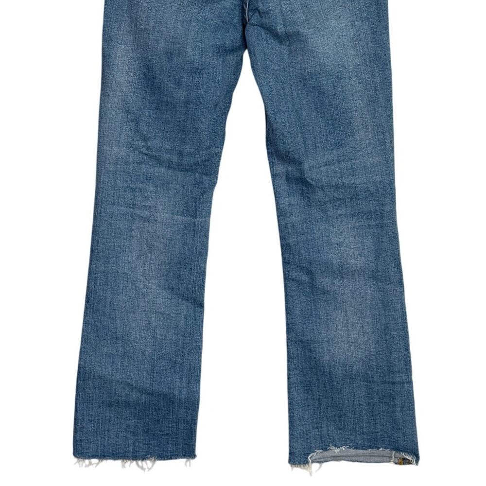 ZARA Bootcut High Rise Straight Jean Stretch Raw Hem Zip Button 2 Blue #3324 - Picture 6 of 14